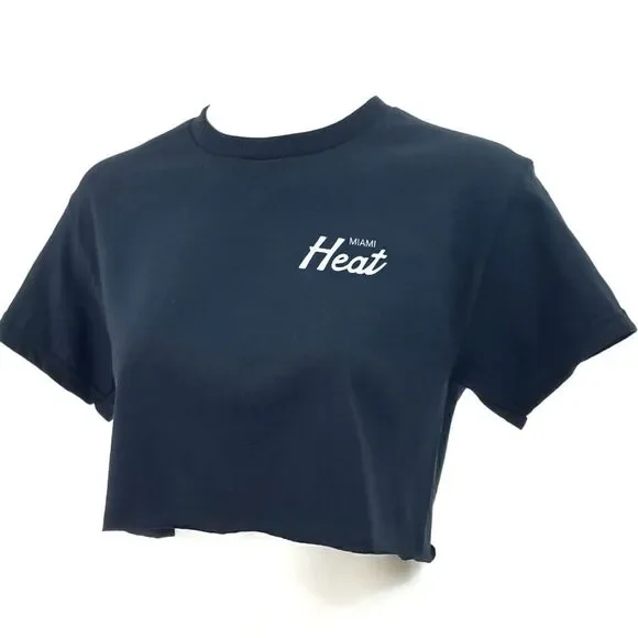 MIAMI HEAT Double Script Retro Logo Black Cropped Crop Top Basketball Jersey Tee - Picture 3 of 6